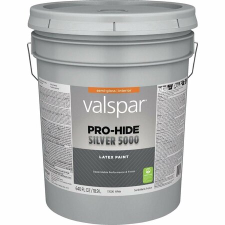 VALSPAR Pro-Hide Silver 5000 Latex Semi-Gloss Interior Wall Paint, White Base, 5 Gal. 028.0073000.008